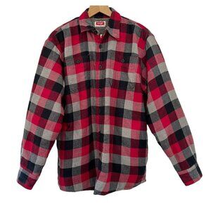 Wrangler Shacket Red Plaid Fleece Lined Flannel Button Up Shirt Jacket Sz M